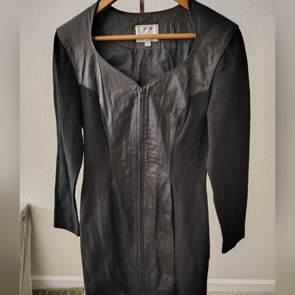 Vintage Wilson Leather black mini dress sz Large biker bodycon Grunge Y2K